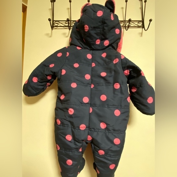 George Infant Girl Snowsuit, Size 0-3 Months. Blue, Pink Polka Dots - Picture 5 of 9